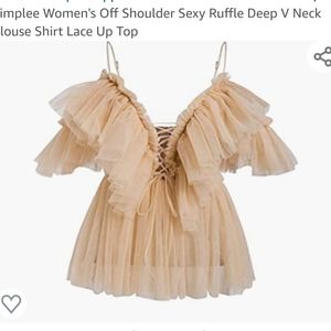 Off shoulder deep V lace up front Top